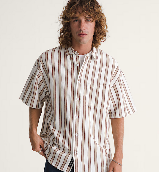 Vans Men's Lawson Stripe Shirt White/Potting Soil Brown VN000TADGCQ