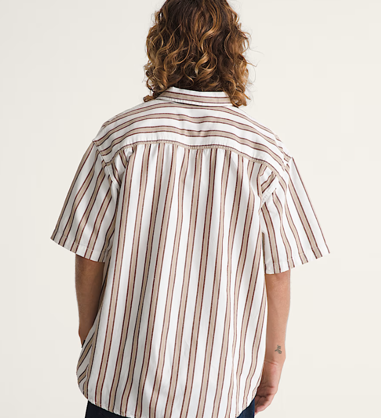 Load image into Gallery viewer, Vans Men's Lawson Stripe Shirt White/Potting Soil Brown VN000TADGCQ
