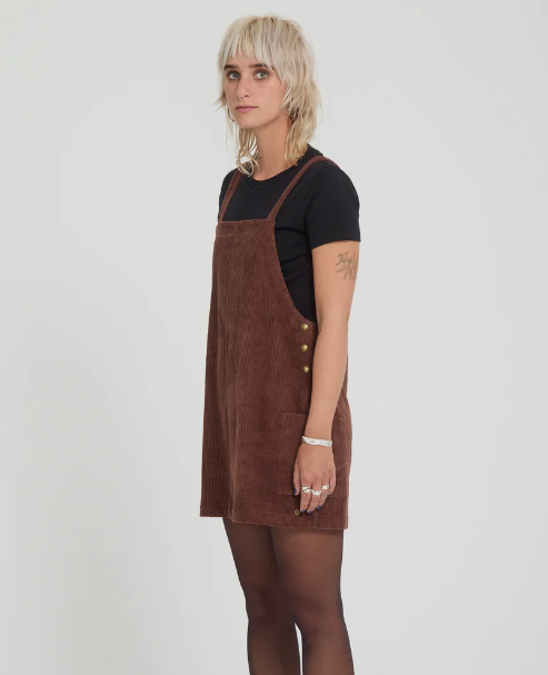Load image into Gallery viewer, Volcom Women's Power Corduroy Dress Tobacco Brown B1332603_TBB
