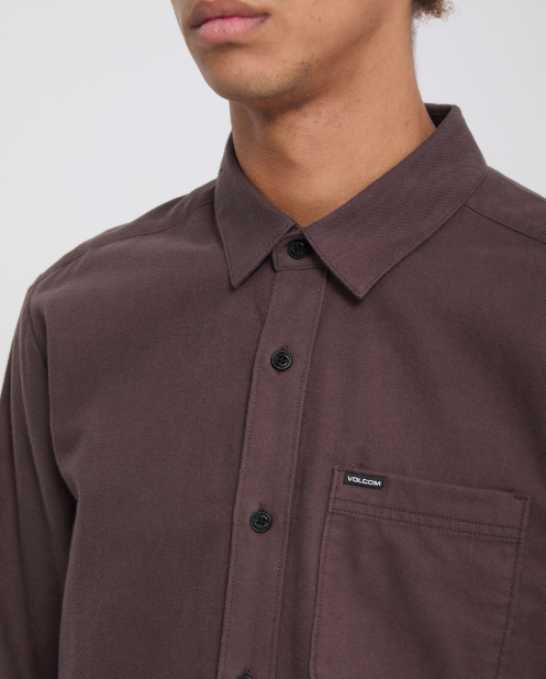 Volcom Men's Caden Solid Long Sleeve Shirt Raisin A0532601-RSN