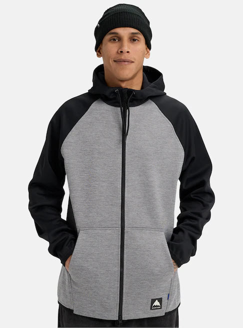 Load image into Gallery viewer, Burton Men's Crown Weatherproof Full-Zip Fleece Hoodie Gray Heather/True Black 2202316G14
