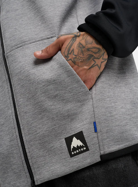 Load image into Gallery viewer, Burton Men's Crown Weatherproof Full-Zip Fleece Hoodie Gray Heather/True Black 2202316G14
