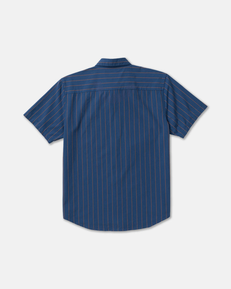 Load image into Gallery viewer, RVCA Men's TJP Dayshift Stripe Short Sleeve Shirt Moody Blue 23A041600-MDY
