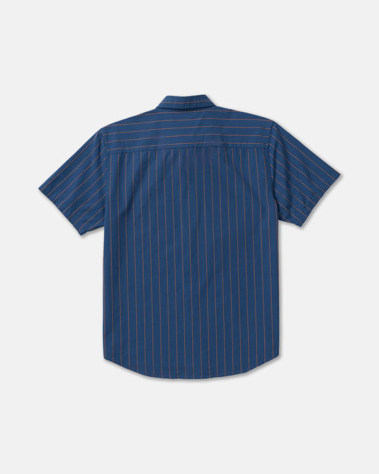 RVCA Men's TJP Dayshift Stripe Short Sleeve Shirt Moody Blue 23A041600-MDY