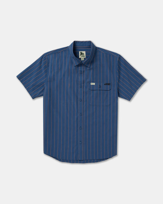 RVCA Men's TJP Dayshift Stripe Short Sleeve Shirt Moody Blue 23A041600-MDY