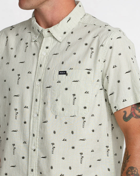 RVCA Men's That ll Do Seersucker Short Sleeve Shirt Ranger Green 23A041603-RGR