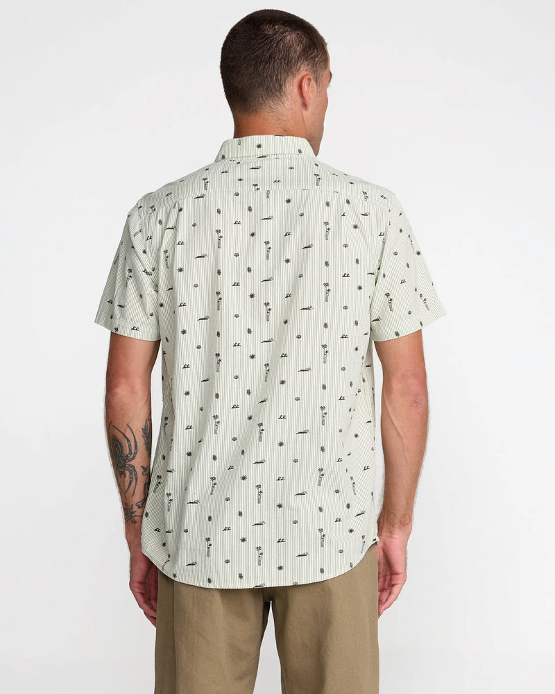 Load image into Gallery viewer, RVCA Men's That ll Do Seersucker Short Sleeve Shirt Ranger Green 23A041603-RGR
