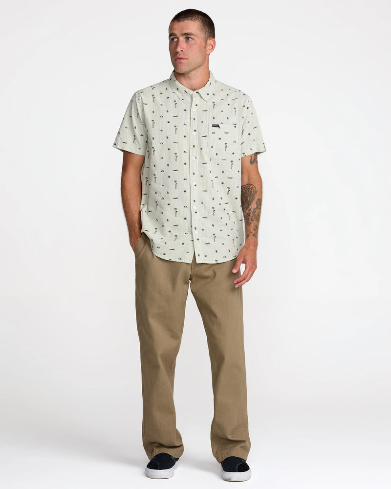 Load image into Gallery viewer, RVCA Men's That ll Do Seersucker Short Sleeve Shirt Ranger Green 23A041603-RGR
