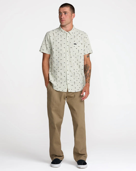 RVCA Men's That ll Do Seersucker Short Sleeve Shirt Ranger Green 23A041603-RGR