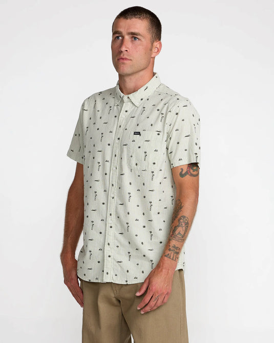 RVCA Men's That ll Do Seersucker Short Sleeve Shirt Ranger Green 23A041603-RGR