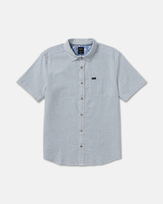 RVCA Men's That'll Do Seersucker Short Sleeve Shirt Vintage Navy 23A041603-VNY