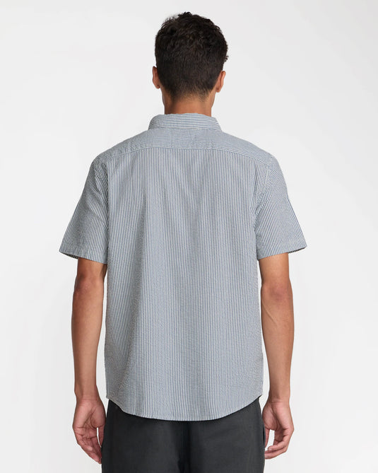 RVCA Men's That'll Do Seersucker Short Sleeve Shirt Vintage Navy 23A041603-VNY