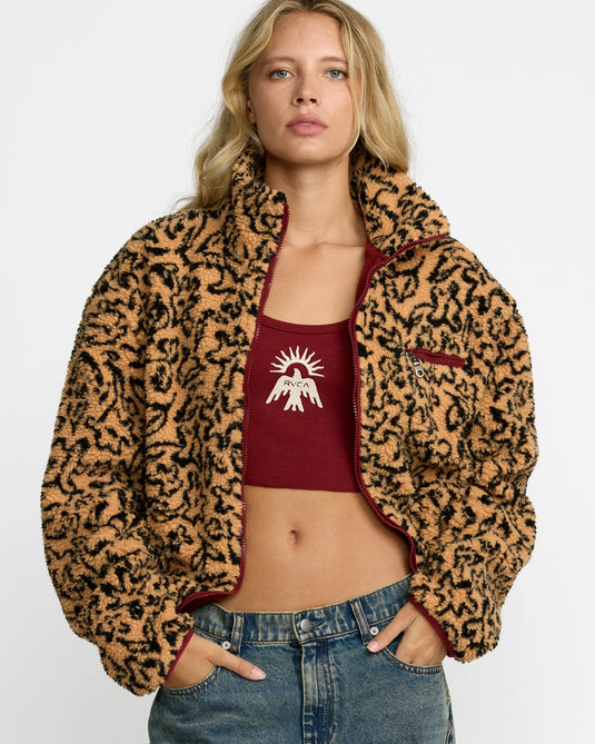 RVCA Women's Oh Hush Sherpa Fleece Ochre Print 23B153506-OCR