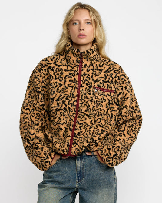 RVCA Women's Oh Hush Sherpa Fleece Ochre Print 23B153506-OCR