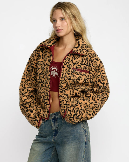 RVCA Women's Oh Hush Sherpa Fleece Ochre Print 23B153506-OCR