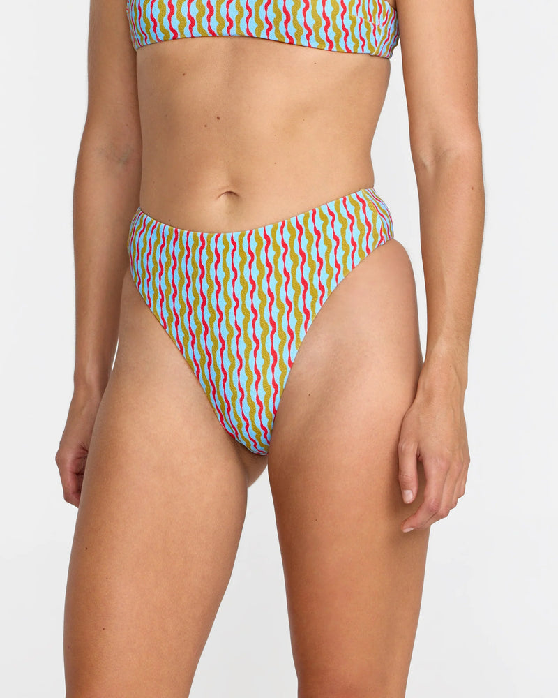 Load image into Gallery viewer, RVCA Women's Slow Going High Rise Cheeky Bikini Bottom Crystal Blue 23O211602-CRY

