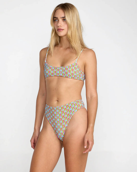 RVCA Women's Slow Going High Rise Cheeky Bikini Bottom Crystal Blue 23O211602-CRY