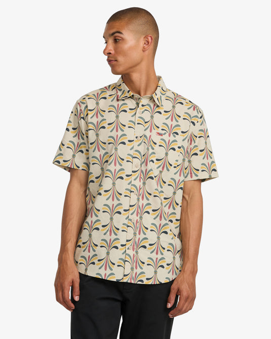 RVCA Men's LA Eye Floral Short Sleeve Shirt Light Khaki 23A041500-LKH
