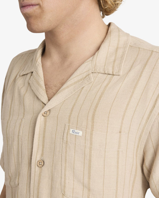 RVCA Men's Exotica Stripe Short Sleeve Shirt Light Khaki 23A041604-LKH