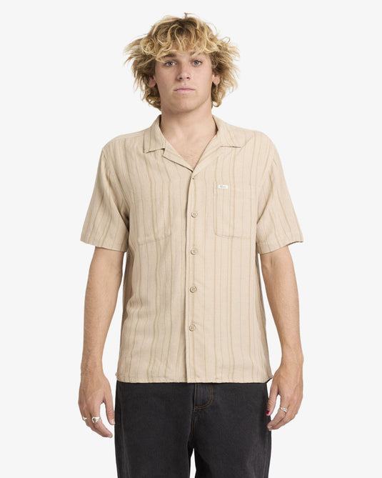 RVCA Men's Exotica Stripe Short Sleeve Shirt Light Khaki 23A041604-LKH