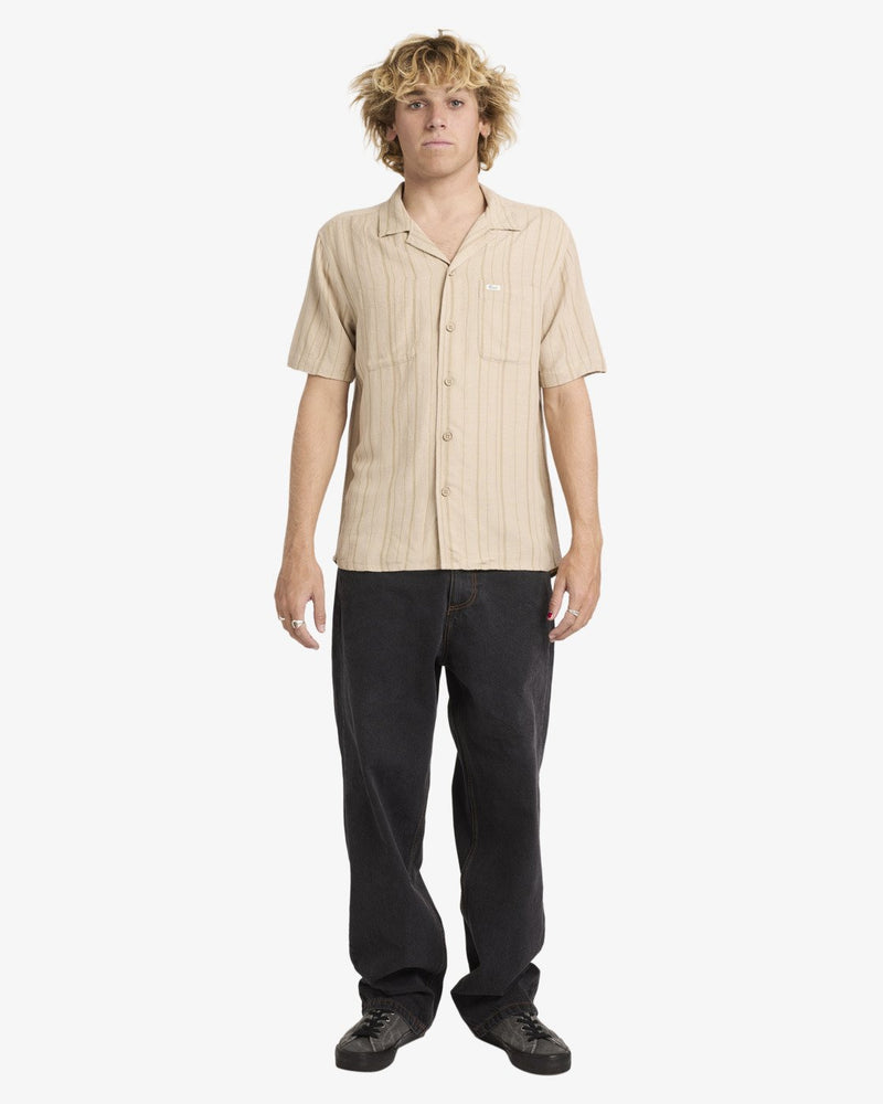 Load image into Gallery viewer, RVCA Men's Exotica Stripe Short Sleeve Shirt Light Khaki 23A041604-LKH
