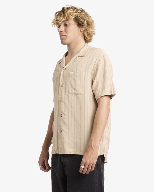 RVCA Men's Exotica Stripe Short Sleeve Shirt Light Khaki 23A041604-LKH