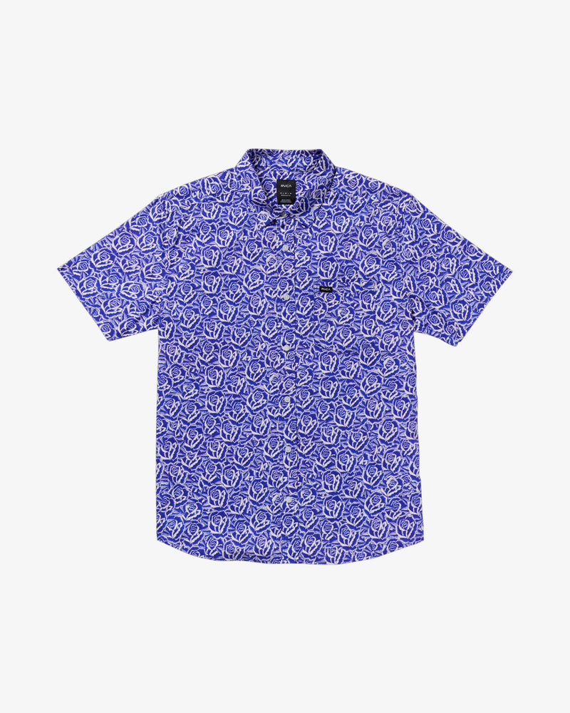 Load image into Gallery viewer, RVCA Men&#39;s Barba Roses Short Sleeve Shirt Light Blue 23A042500-LBL
