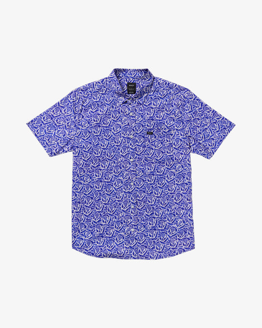 RVCA Men's Barba Roses Short Sleeve Shirt Light Blue 23A042500-LBL