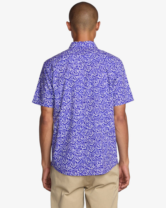 RVCA Men's Barba Roses Short Sleeve Shirt Light Blue 23A042500-LBL