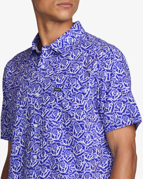 Load image into Gallery viewer, RVCA Men&#39;s Barba Roses Short Sleeve Shirt Light Blue 23A042500-LBL
