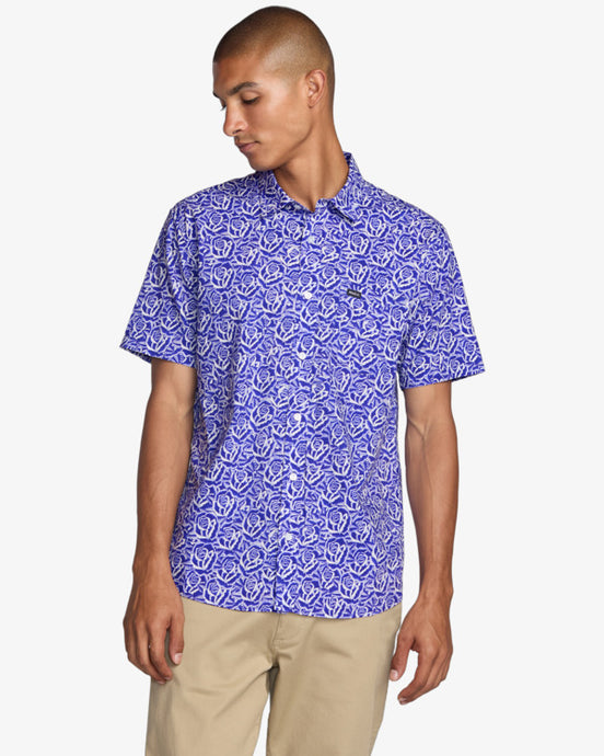 RVCA Men's Barba Roses Short Sleeve Shirt Light Blue 23A042500-LBL