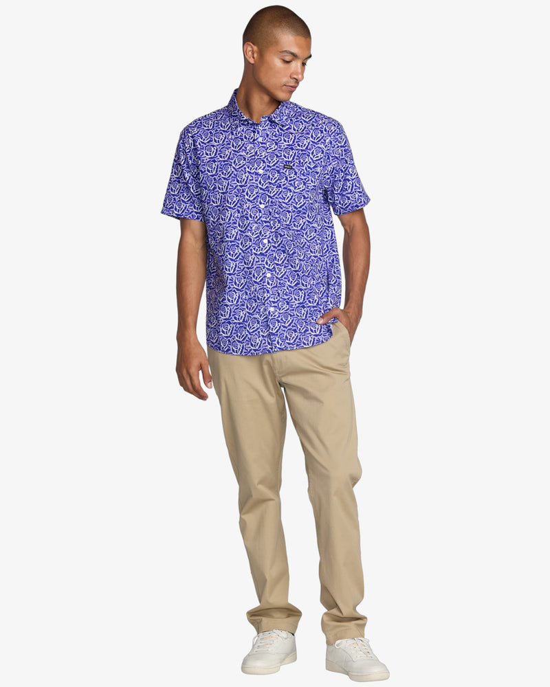 Load image into Gallery viewer, RVCA Men&#39;s Barba Roses Short Sleeve Shirt Light Blue 23A042500-LBL
