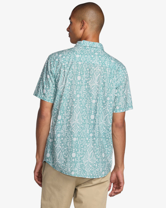 RVCA Men's Jacobs Archive Short Sleeve Shirt Blue Haze 23A042502_BN4