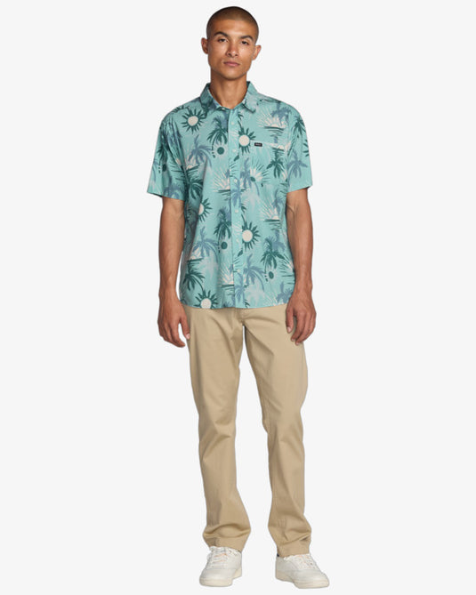 RVCA Men's Sunsets Short Sleeve Shirt Blue Haze 23A042511_BN4