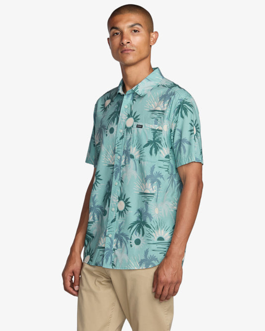 RVCA Men's Sunsets Short Sleeve Shirt Blue Haze 23A042511_BN4