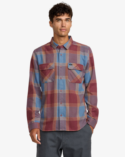 RVCA Men's Thatll Work Flannel Long Sleeve Shirt Red Earth 23A053502-RDE