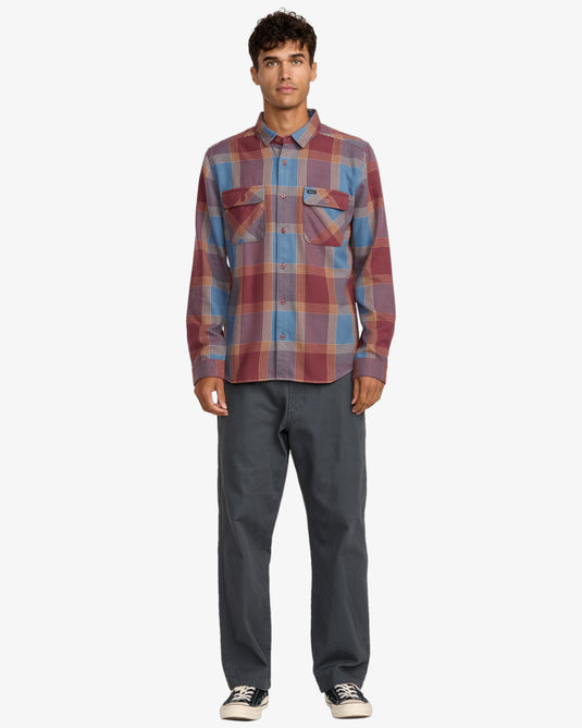 RVCA Men's Thatll Work Flannel Long Sleeve Shirt Red Earth 23A053502-RDE