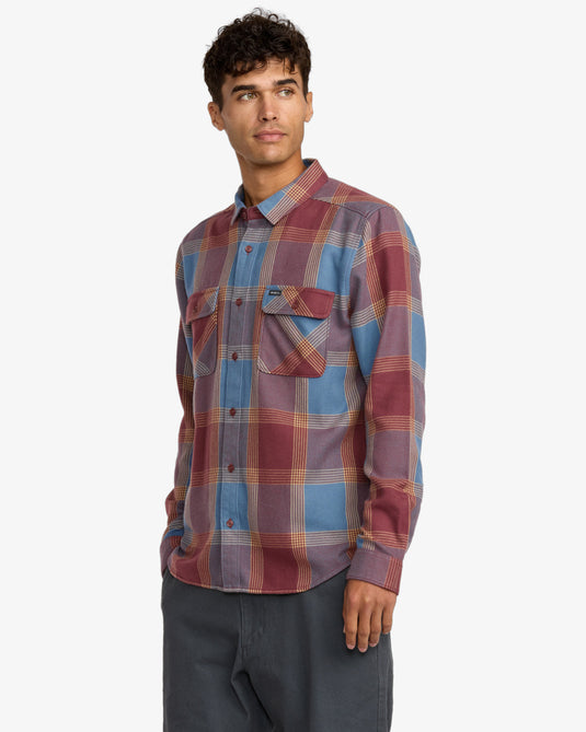 RVCA Men's Thatll Work Flannel Long Sleeve Shirt Red Earth 23A053502-RDE