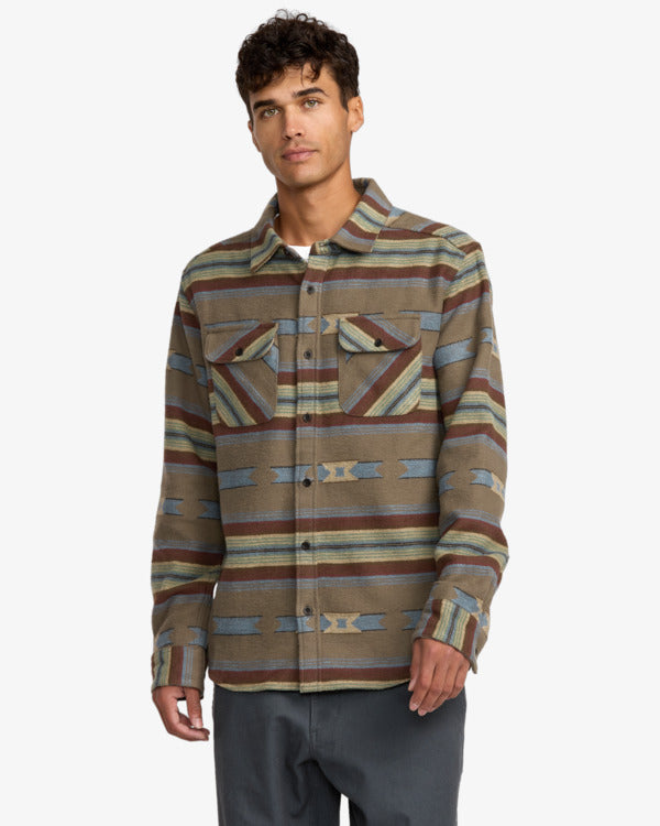 Load image into Gallery viewer, RVCA Men's Dayshift Blanket Flannel Long Sleeve Shirt Mushroom 23A053505-MSH
