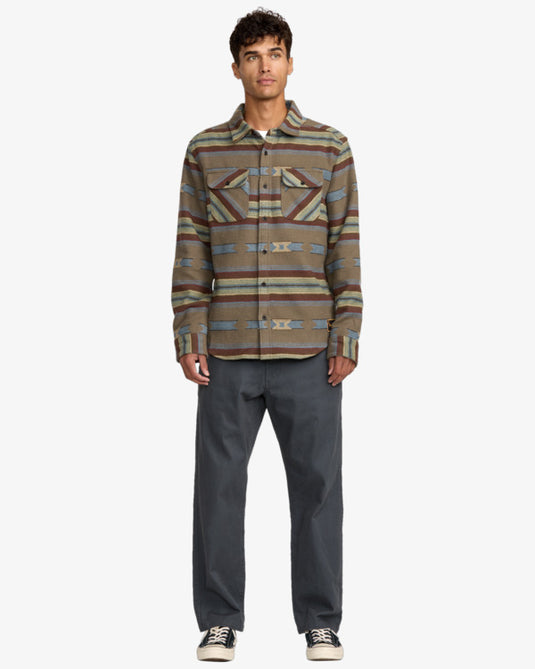 RVCA Men's Dayshift Blanket Flannel Long Sleeve Shirt Mushroom 23A053505-MSH