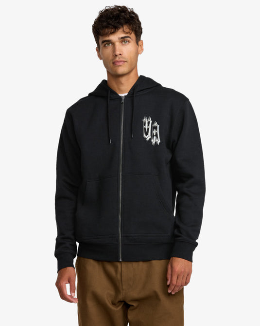 RVCA Men's Benj Tiger Eyes Zip Up Hoodie Black 23A483507-BLK
