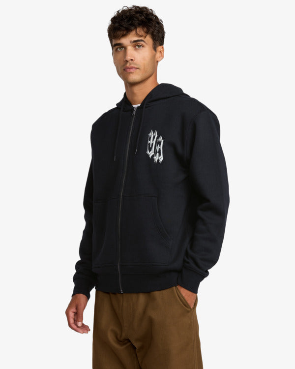 Load image into Gallery viewer, RVCA Men&#39;s Benj Tiger Eyes Zip Up Hoodie Black 23A483507-BLK
