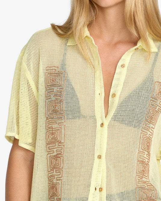RVCA Women's Sabra Button Up Short Sleeve Shirt Light Green 23B041610-LGN