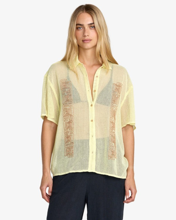 Load image into Gallery viewer, RVCA Women's Sabra Button Up Short Sleeve Shirt Light Green 23B041610-LGN
