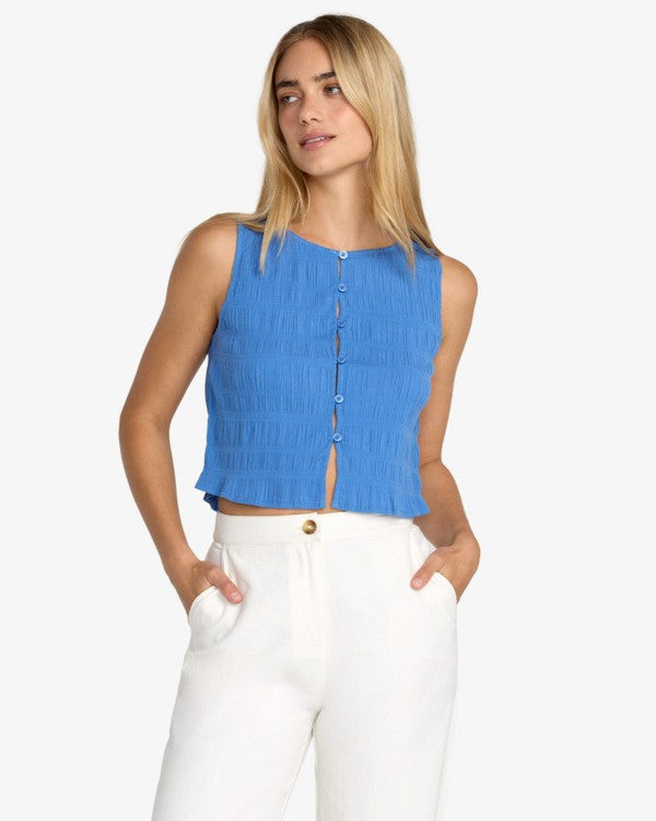 Load image into Gallery viewer, RVCA Women's Scrunch Tank Top Blue Relic 23B041611-REL
