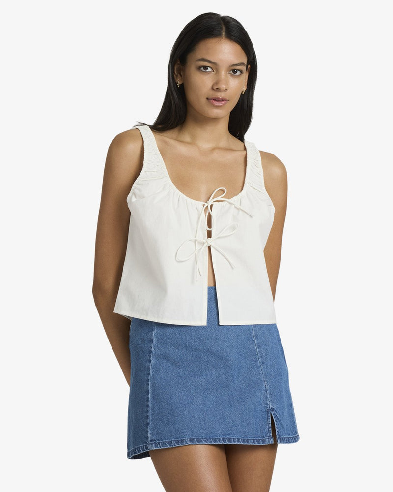 Load image into Gallery viewer, RVCA Women's Raya Tie Front Top Cloud 23B041612-CLO
