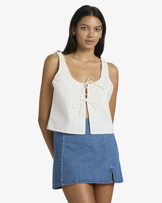 RVCA Women's Raya Tie Front Top Cloud 23B041612-CLO