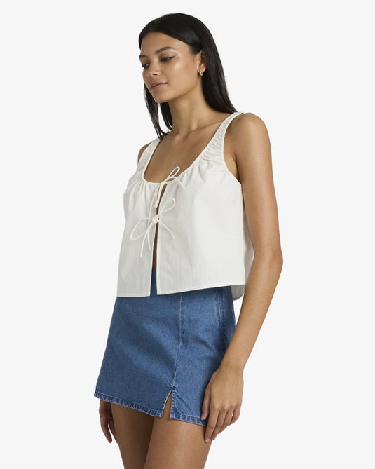 RVCA Women's Raya Tie Front Top Cloud 23B041612-CLO