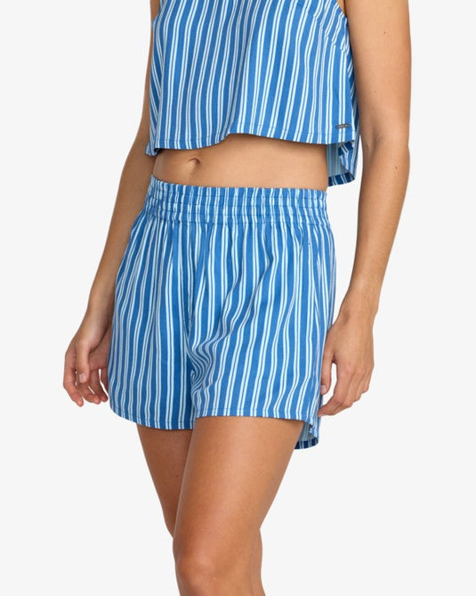 RVCA Women's Mikey Boxer Elasticated Shorts Blue Relic 23B092505-REL