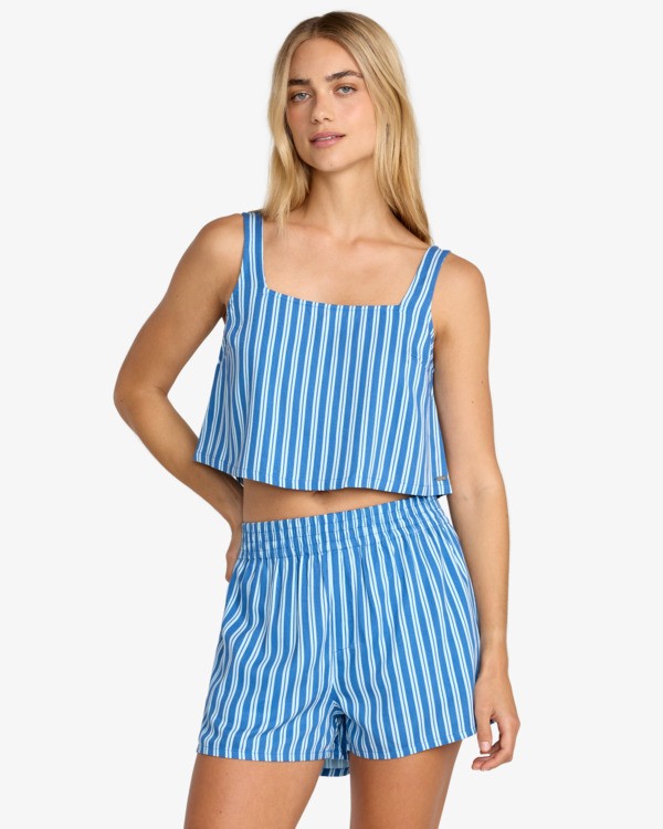 Load image into Gallery viewer, RVCA Women's Mikey Boxer Elasticated Shorts Blue Relic 23B092505-REL
